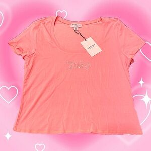 New Juicy Couture Strawberry Ice Pink Rhinestone Shirt Size XL